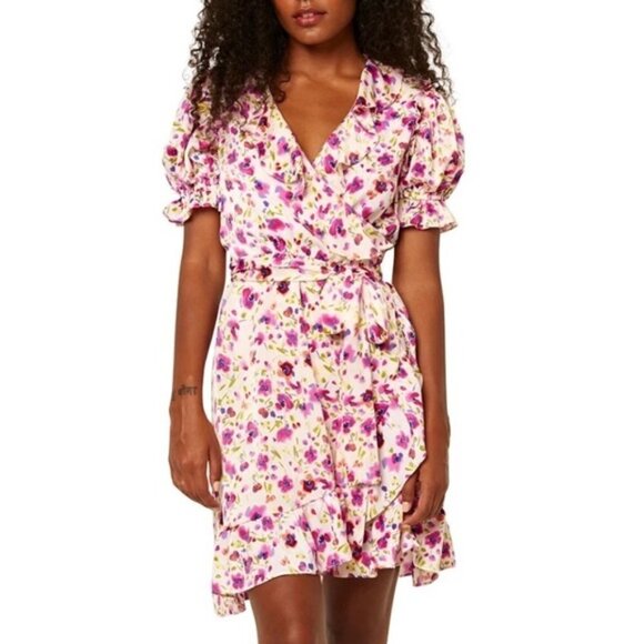 💕MISA LOS ANGELES💕 Floral Ruffle Wrap Mini Dress M Medium NWT - Picture 4 of 15